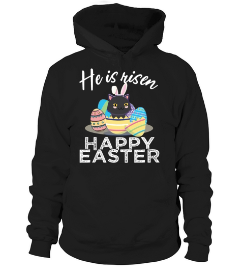 Cute Black Cat Bunny Ears Easter Egg Hunt Risen Hoodie Unisex