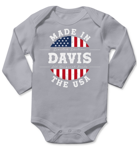 Davis Name Patriotic American Made in The USA Long Sleeve Baby One-Piece