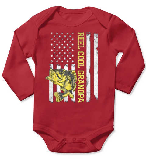 Father’s Day Fishing Reel Cool Grandpa American Flag shirt Long Sleeve Baby One-Piece