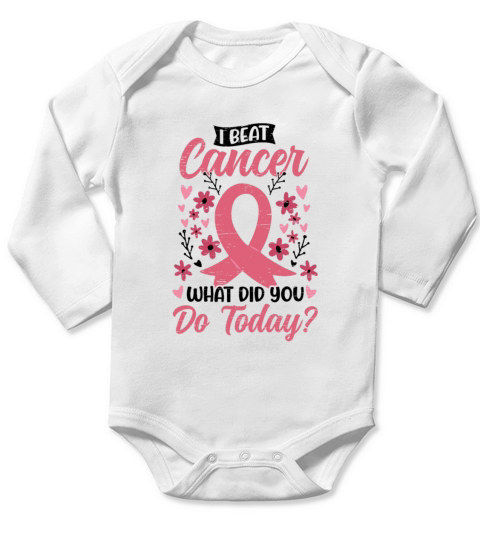 I Beat Cancer Pink Ribbon - Breast Cancer Long Sleeve Baby One-Piece