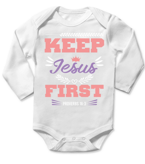 jesus first bible verse saying Long Sleeve Baby One-Piece