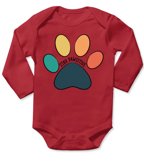Paw Print - Stay Pawsitive Vintage Black Text Long Sleeve Baby One-Piece