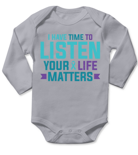 Purple Teal Ribbon I Have Time To Listen Long Sleeve Baby One-Piece