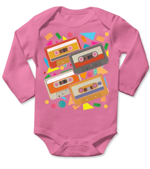 Retro 80s gift idea music cassette tape Long Sleeve Baby One-Piece