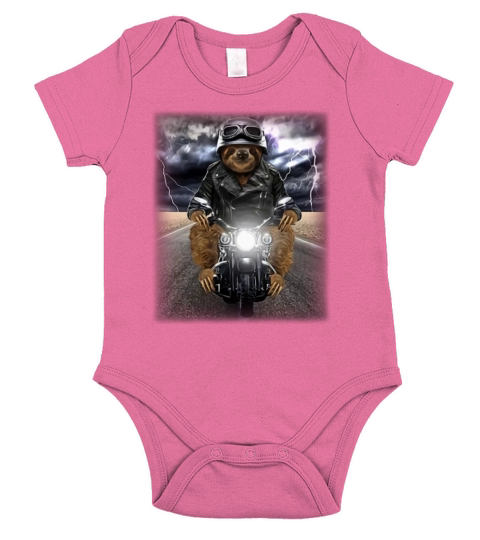 Biker Sloth Cruising on Motorcycle in Highway shirt Short Sleeve Baby One-Piece