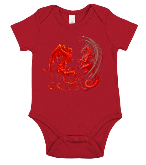 Fire Phoenix and Dragon fighting Short Sleeve Baby One-Piece