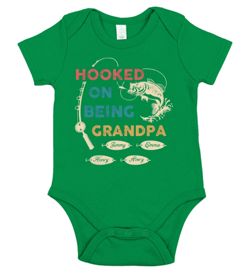 Hooked On Being Grandpa Gift For Grandpa Father Day Pin Shirt Short Sleeve Baby One-Piece