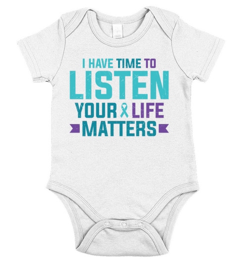 Purple Teal Ribbon I Have Time To Listen Short Sleeve Baby One-Piece
