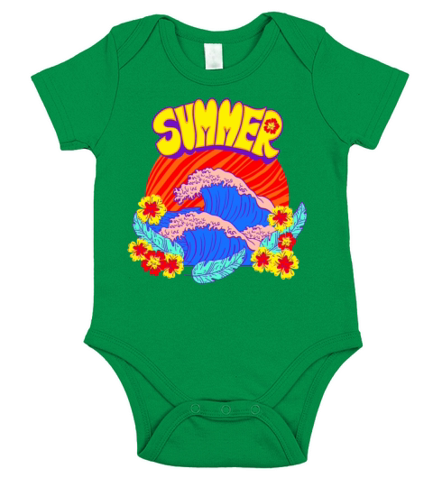 Waves Summer Flowers Sea Sunset Feathers Short Sleeve Baby One-Piece