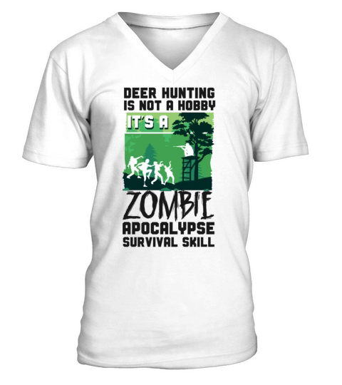 Buck Deer Hunting Hunter Zombie V-Neck T-shirt