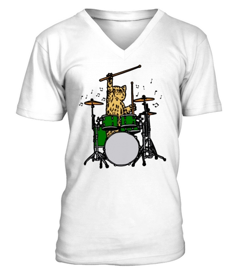 Drummer Cat Music shirt V-Neck T-shirt