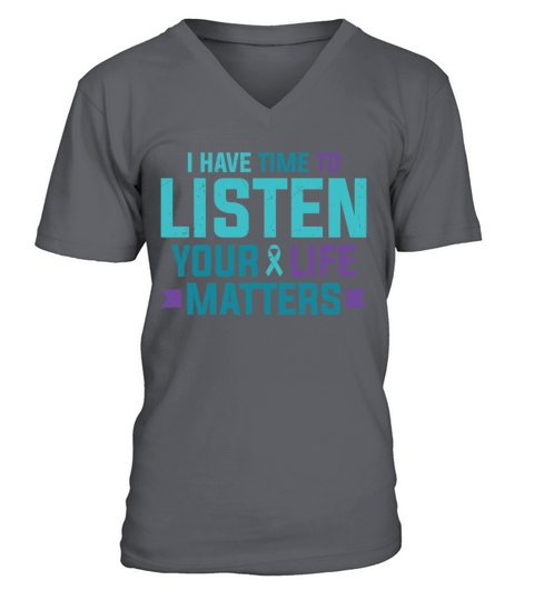 Purple Teal Ribbon I Have Time To Listen V-Neck T-shirt