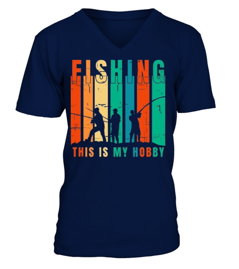Silhouette fishing Sea Funny Retro Vintage V-Neck T-shirt