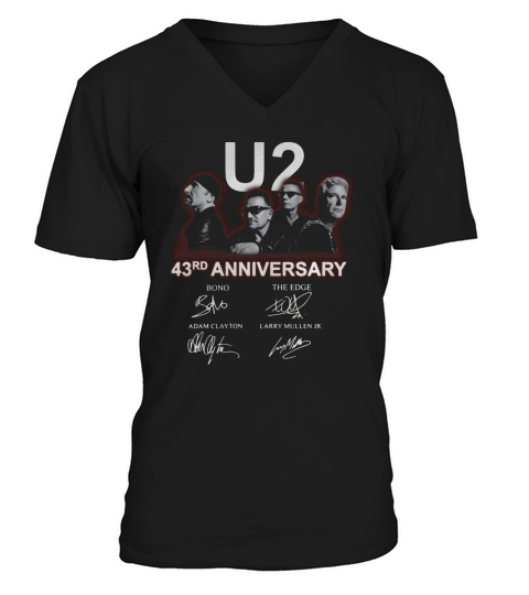 U2 43rd anniversary signatures Bono The Edge Adam Clayton shirt V-Neck T-shirt