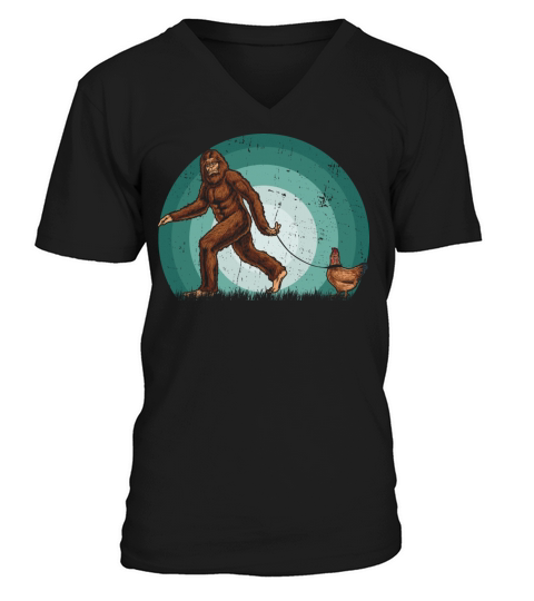 Vintage Silhouette Bigfoot Sasquatch Chicken Lover V-Neck T-shirt