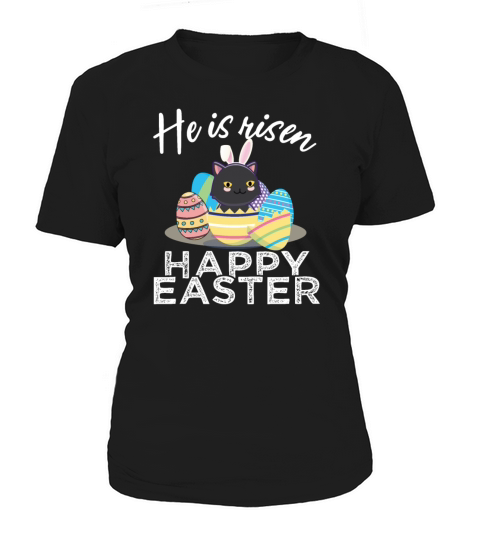Cute Black Cat Bunny Ears Easter Egg Hunt Risen Women's T-Shirt