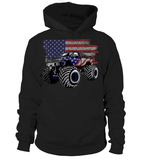 American Flag Monster Truck Lovers 4th Of July Hoodie Unisex