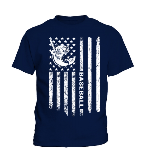 Largemouth Fishing Baseball American Flag Vintage Kids T-Shirt