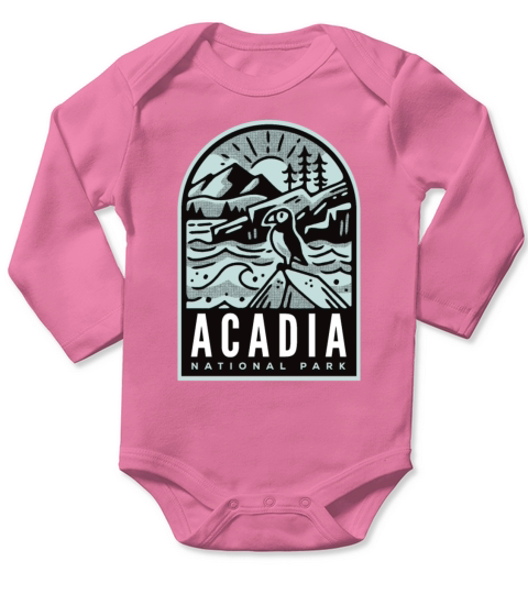 Acadia National Park Vintage Puffin Long Sleeve Baby One-Piece