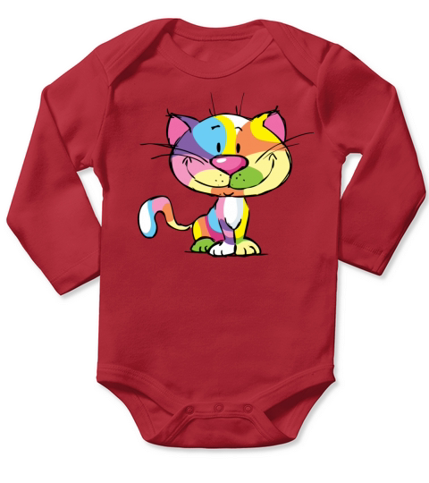 Cute Kitty Cartoon Colorful Pop Art Design Long Sleeve Baby One-Piece
