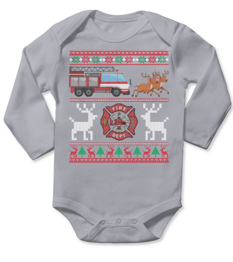 Fire Truck Sleigh Ugly Sweater Christmas Long Sleeve Baby One-Piece