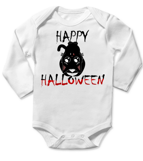 Happy Halloween - Cute Hanging Vampire Cat Long Sleeve Baby One-Piece
