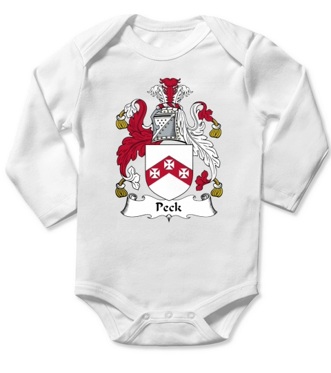 Peck Family Crest British Family Crests - Unisex Long Sleeve Long Sleeve Baby One-Piece