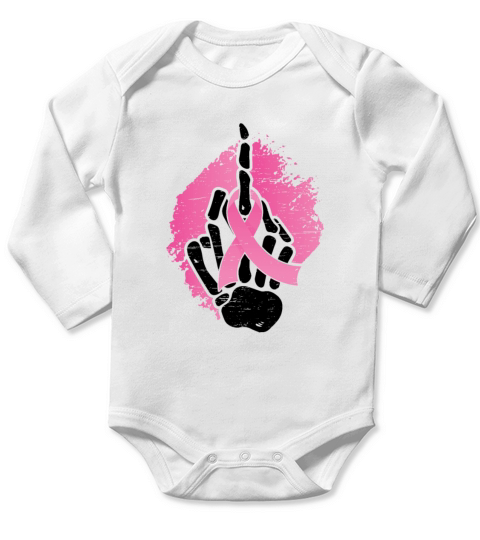 Pink Ribbon Skeleton Hand Breast Cancer Awareness Long Sleeve Baby One-Piece