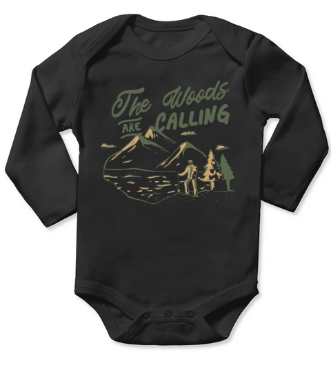The Woods Are Calling Outdoors Quote Badge Long Sleeve Baby One-Piece