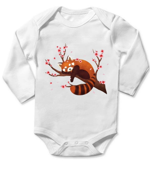 Vintage Red Panda Japanese Cherry Blossom Flower shirt - Apron Long Sleeve Baby One-Piece