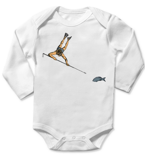 Vintage Spearfishing Diver with Polespear and Fish Long Sleeve Baby One-Piece