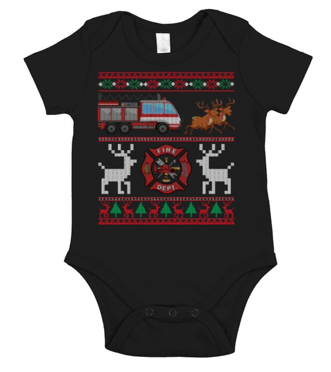 Fire Truck Sleigh Ugly Sweater Christmas Short Sleeve Baby One-Piece
