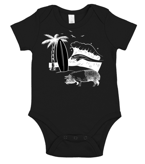 pigs surfing surfboard surfers beach Short Sleeve Baby One-Piece