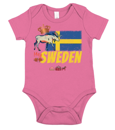 Sweden vintage flag and moose souvenir Short Sleeve Baby One-Piece