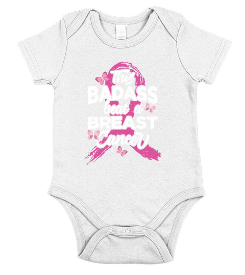 This Badass Beat A Breast Cancer - Breast Cancer Short Sleeve Baby One-Piece
