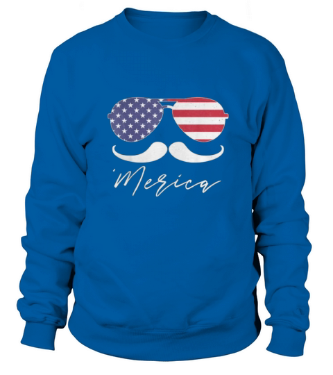 American Flag July 4th Sunglasses Mustache shirt Sweatshirt Unisex