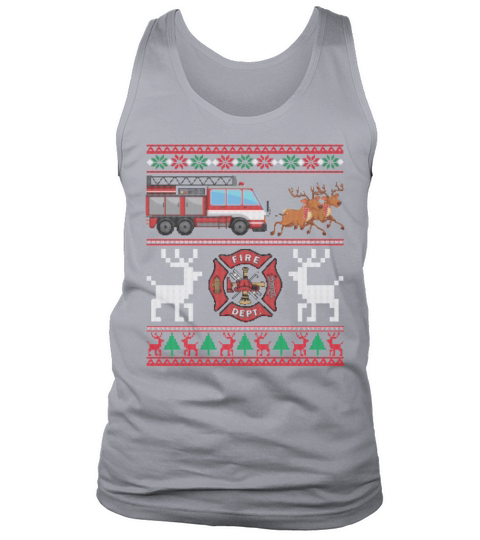 Fire Truck Sleigh Ugly Sweater Christmas Tank Top Unisex