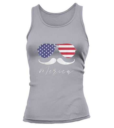 American Flag July 4th Sunglasses Mustache shirt Tank top Woman