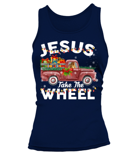 Jesus Take The Wheel Funny Christmas Red Truck Tank top Woman