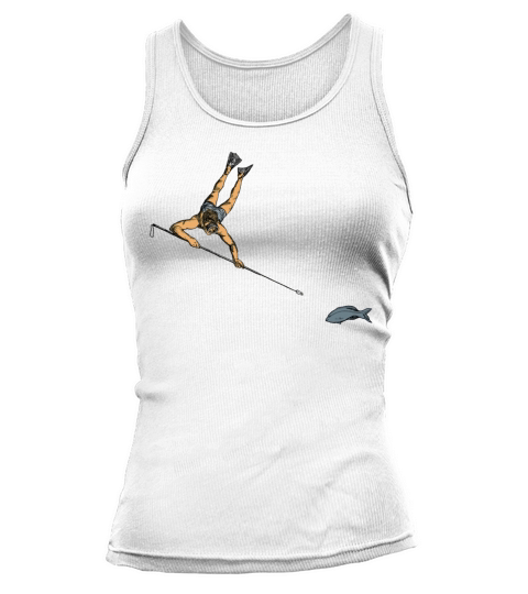 Vintage Spearfishing Diver with Polespear and Fish Tank top Woman