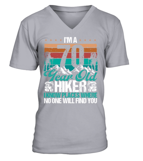 70 Birthday Hikers Vintage Mountains 70 Years Old V-Neck T-shirt