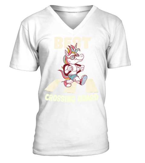 Crossing Guard Unicorn Cartoon V-Neck T-shirt