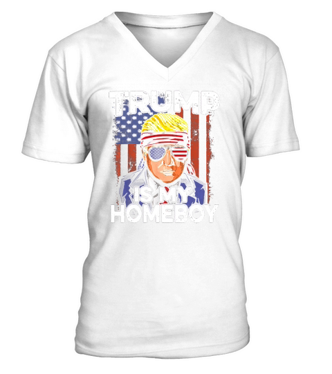 Donald Trump Is My Homeboy Glasses Headband Usa Flag 4th Of July t-shirt V-Neck T-shirt