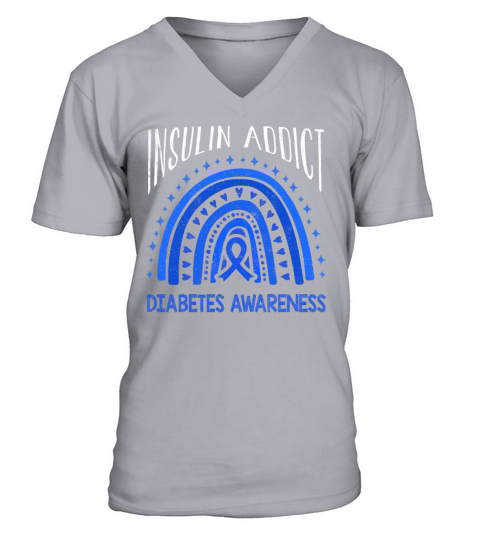 Insulin Rainbow Diabetes Awareness Blue November V-Neck T-shirt