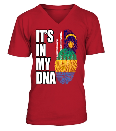 Malaysian And Gabonese Mix Heritage DNA Flag V-Neck T-shirt