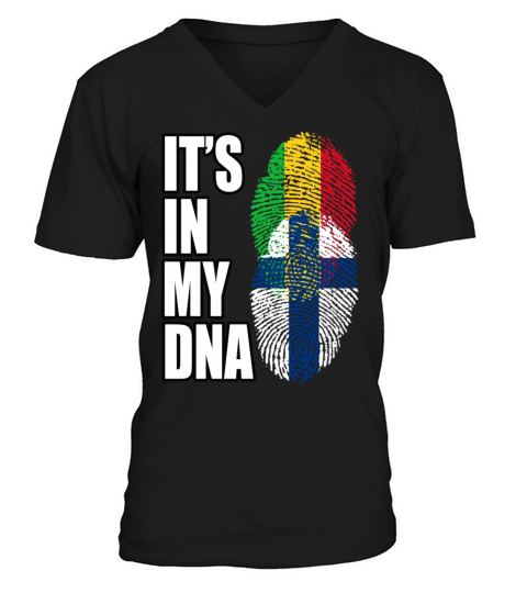 Malian And Finland Mix Heritage DNA Flag V-Neck T-shirt