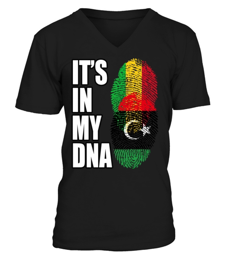 Malian And Libyan Mix Heritage DNA Flag V-Neck T-shirt