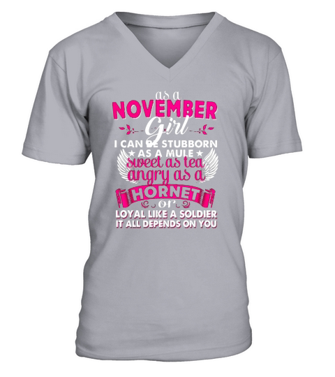 November Girl Stubborn As Mule Sweet As Tea V-Neck T-shirt