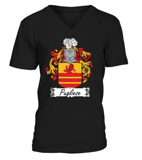 Pugliese Family Crest Italian Family Crests V-Neck T-shirt