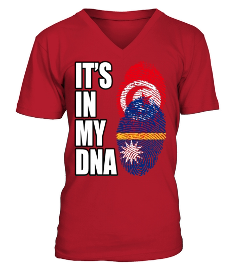Tunisian And Nauruan Mix Heritage DNA Flag V-Neck T-shirt